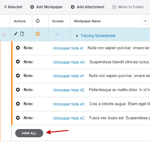 Screen capture showing how to see all attachments using VIEW ALL.